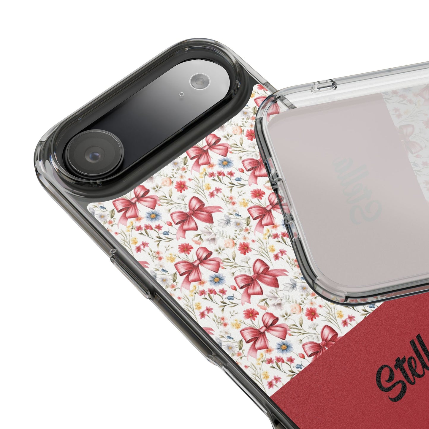 Personalized Rosette Coquette Floral Bow Clear iPhone, Samsung Cases — Custom Name Phone Cover