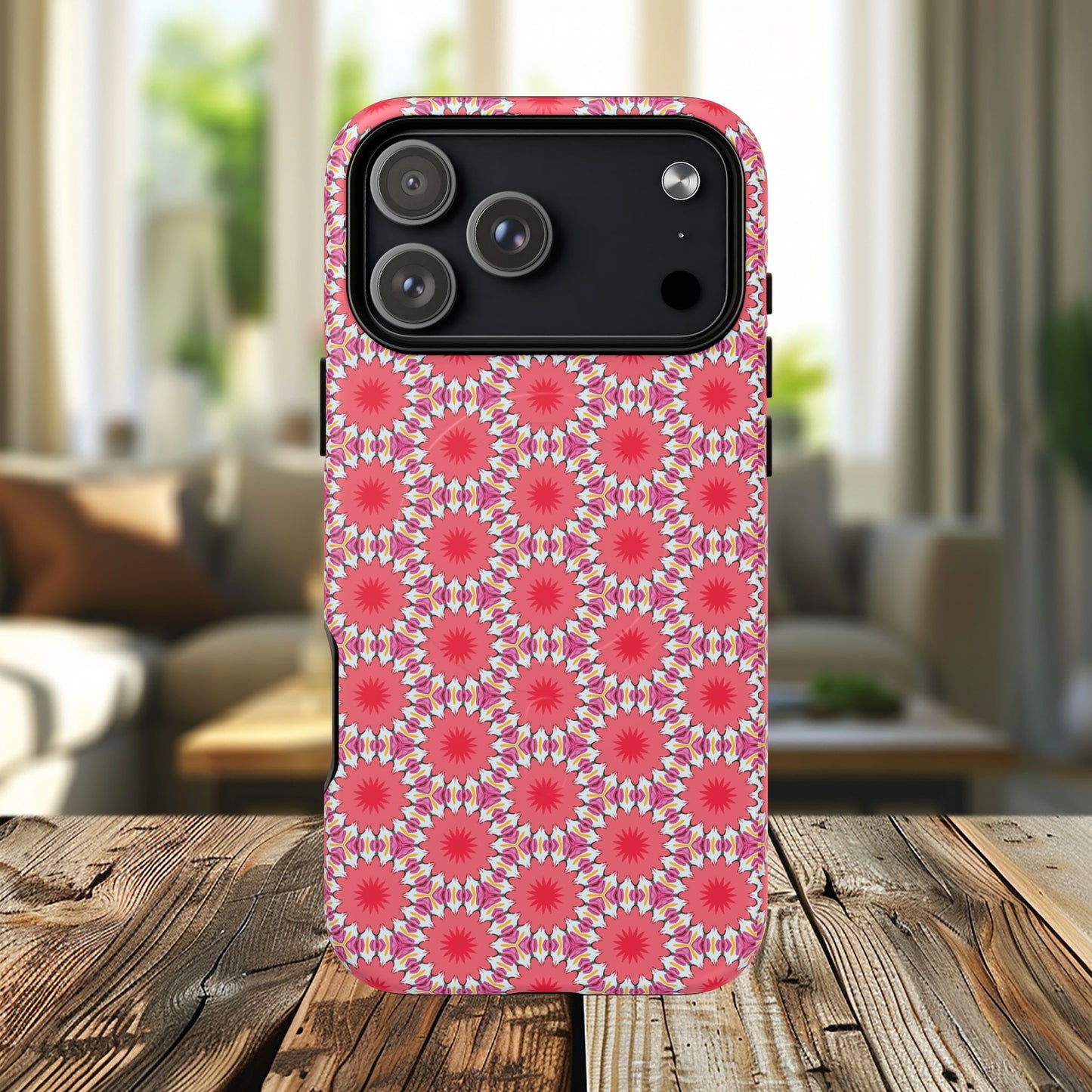 Roseburst Mosaic Vibrant Flower Pattern iPhone Case, Stylish iPhone Cover, Tough Magnetic Case, Floral Gift, Trendy Accessory for Her