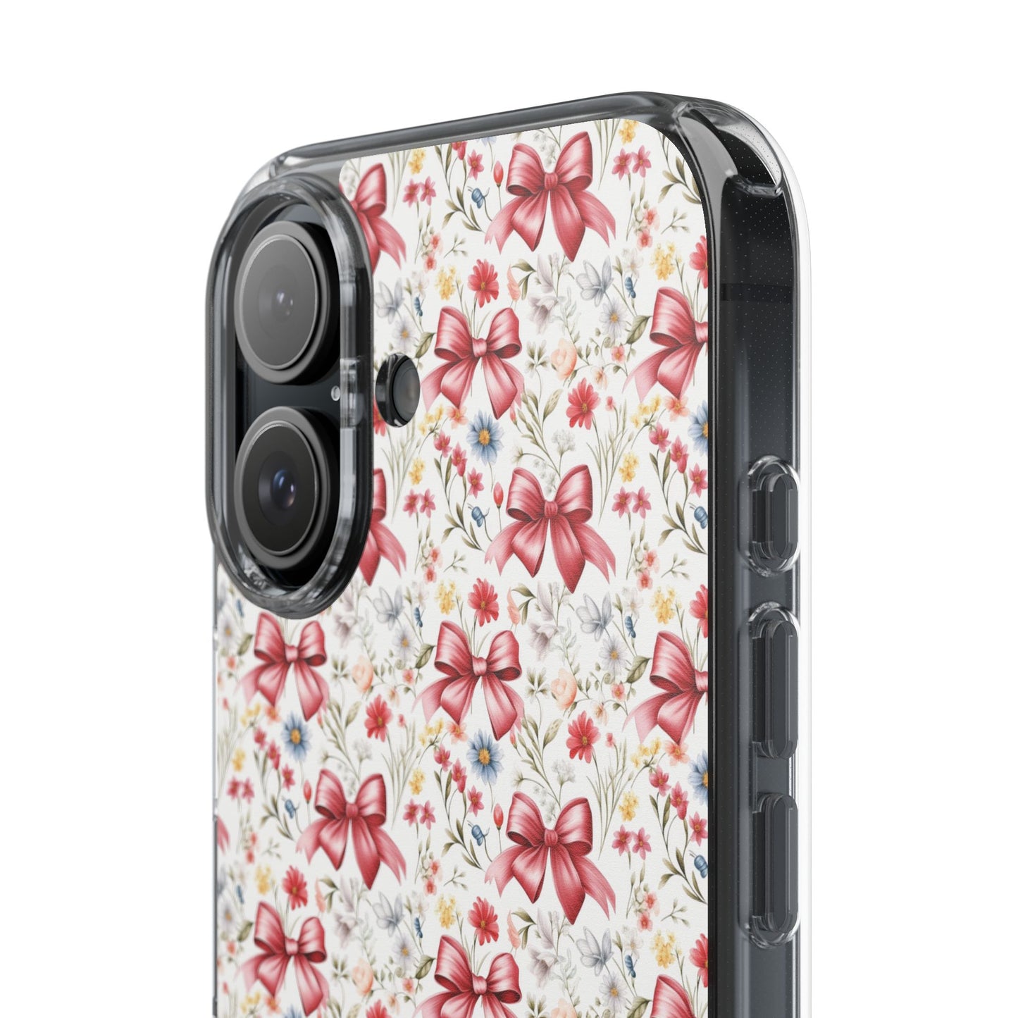 Personalized Rosette Coquette Floral Bow Clear iPhone, Samsung Cases — Custom Name Phone Cover