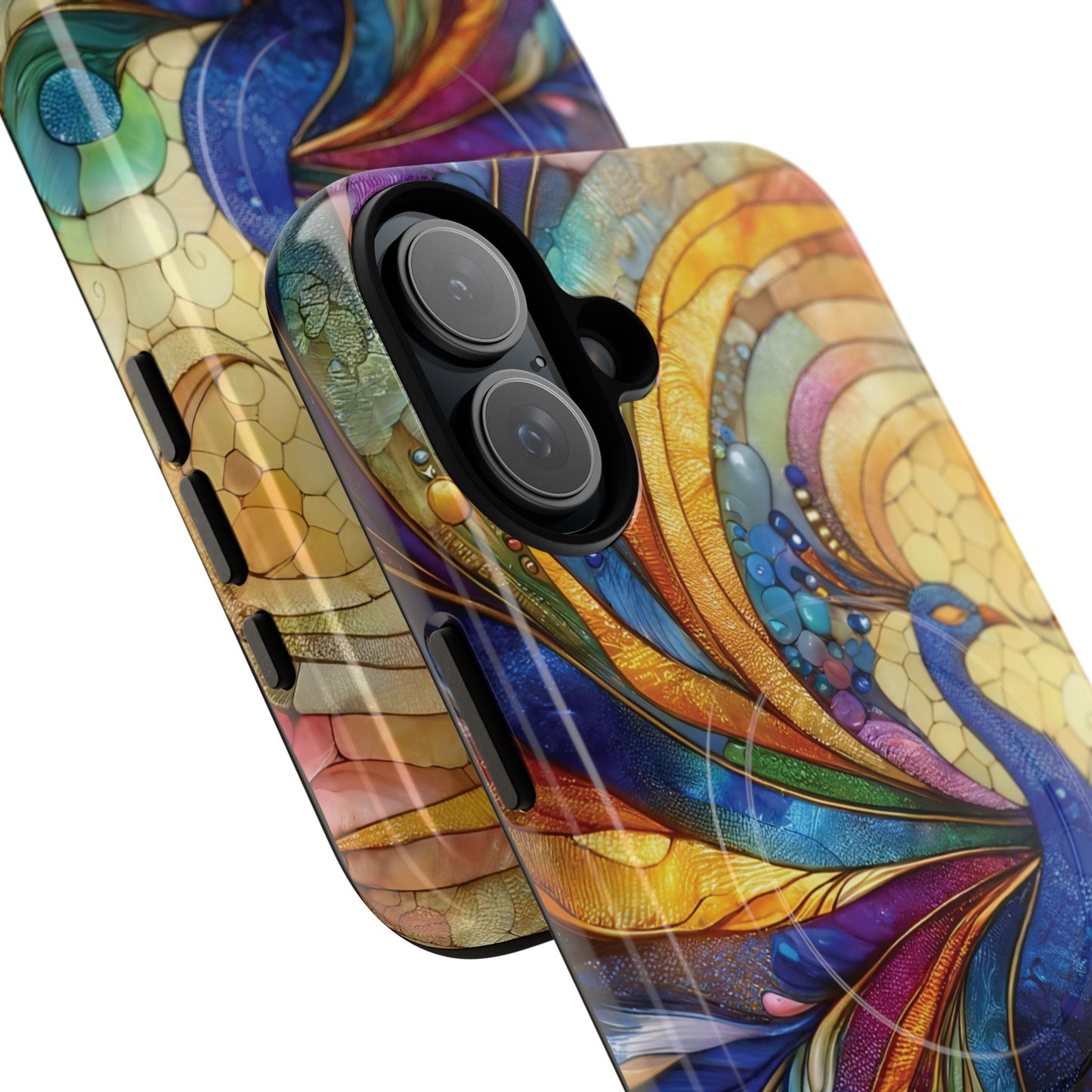 Mosaic Peacock Feathers Magnetic Phone Case, Tough Phone Shell, Vibrant Art Case, Gift for Her, Unique Phone Accessory, Wildlife Lover's Gift, Stained Glass Case.