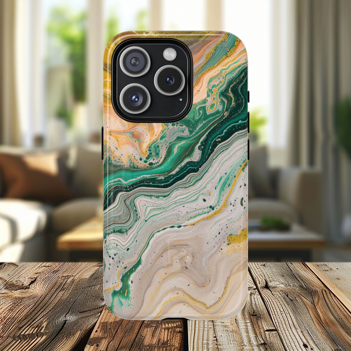 Magnetic iPhone Cases with Green Marble Design, Tough Magnetic Cases, iPhone Accessories, Gift for Her, Trendy iPhone Cover