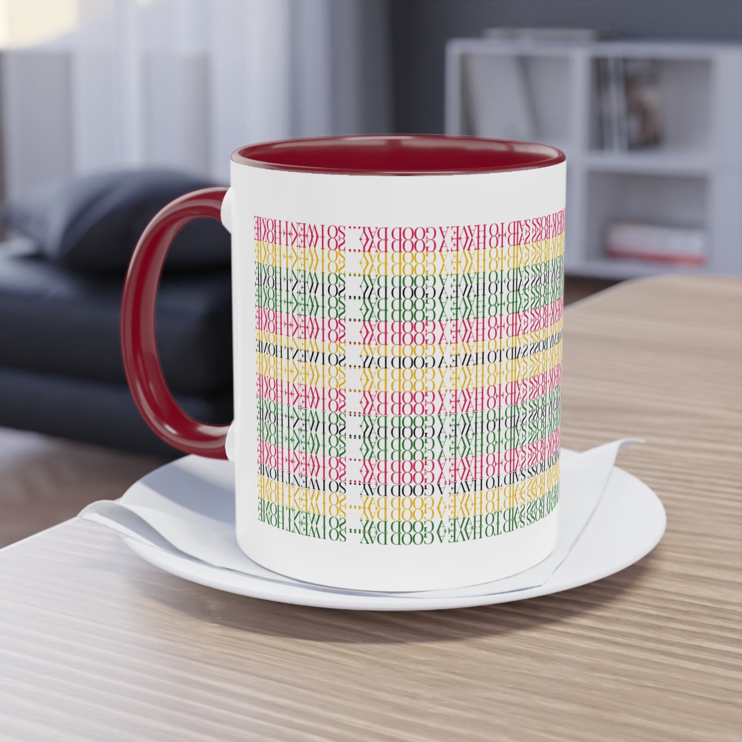 Two Tone Funny Hidden Message Mug - “My Boss said to have a good day… so I went home.”- Viral Optical Illusion Mug - Secret Sarcastic Work Message - Dishwasher Safe, Unique Gifts for Coffee Lovers, Home & Office Decor, Holiday Present.