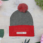 Red Pom-Pom Knit Cap with 'ELOHIM, GENESIS 1:1'  Embroidery Beanie - Stylish Winter Accessory for All Ages, Perfect Gift for Birthdays, Holidays, and Outdoor Activities