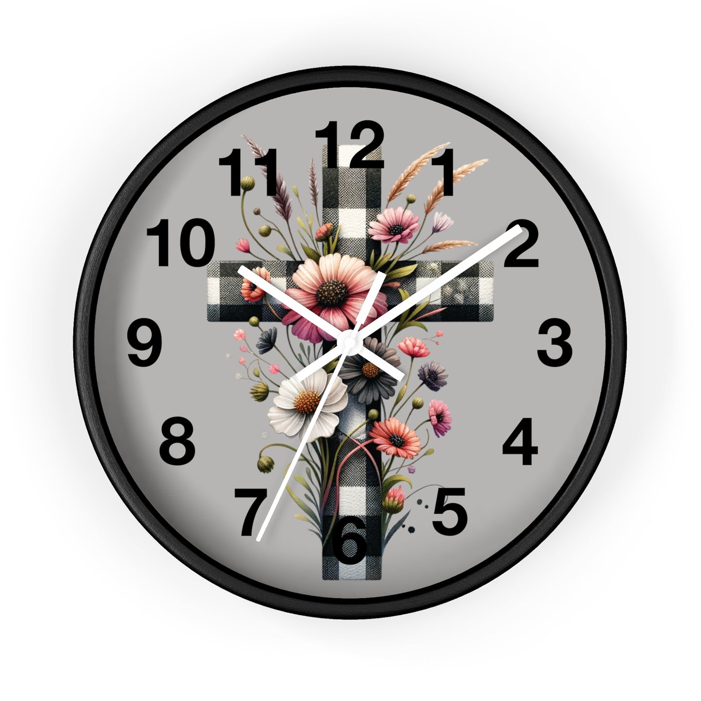 Floral Cross Wall Clock - Elegant Decor for Faith & Home