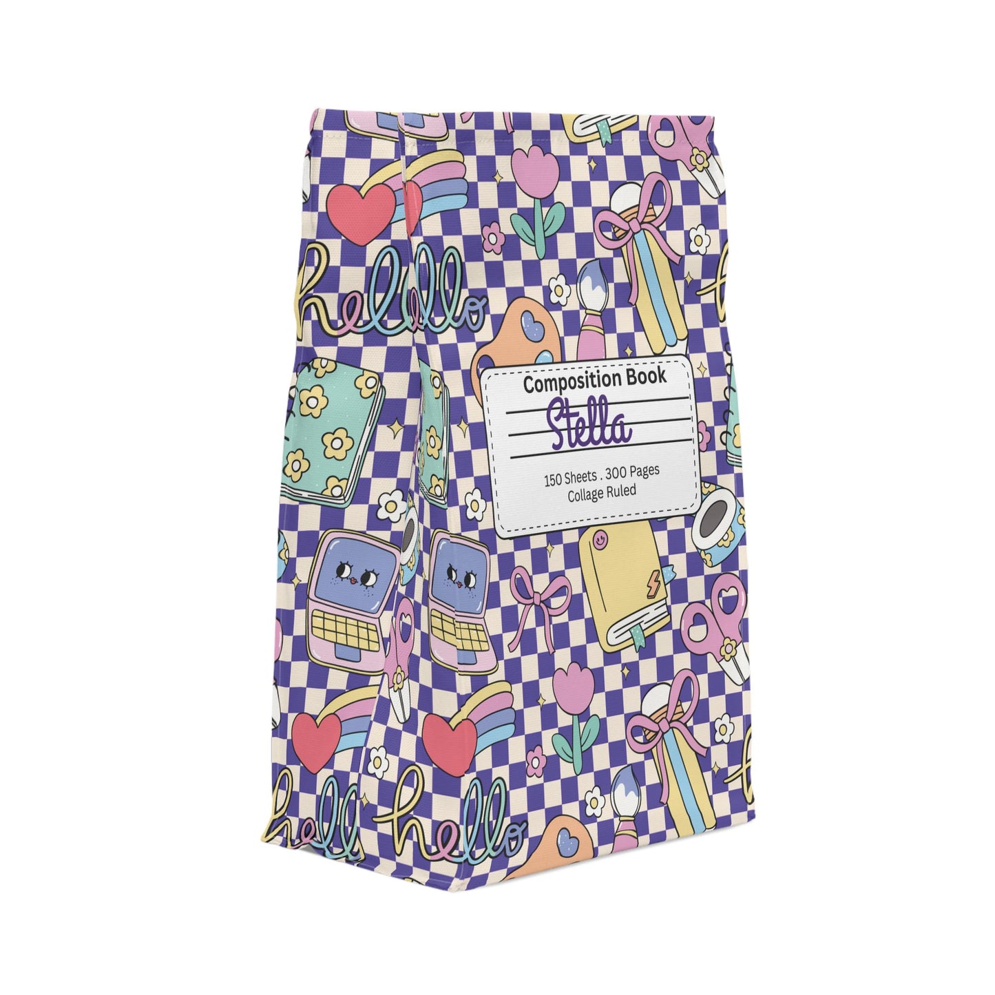 Custom Purple Doodle Daydream Composition Book Inspired Stylish Polyester Lunch Box for Kids - Perfect for School, Picnics, or Snacks | Personalized ABC Design, Back to School, Family [...]