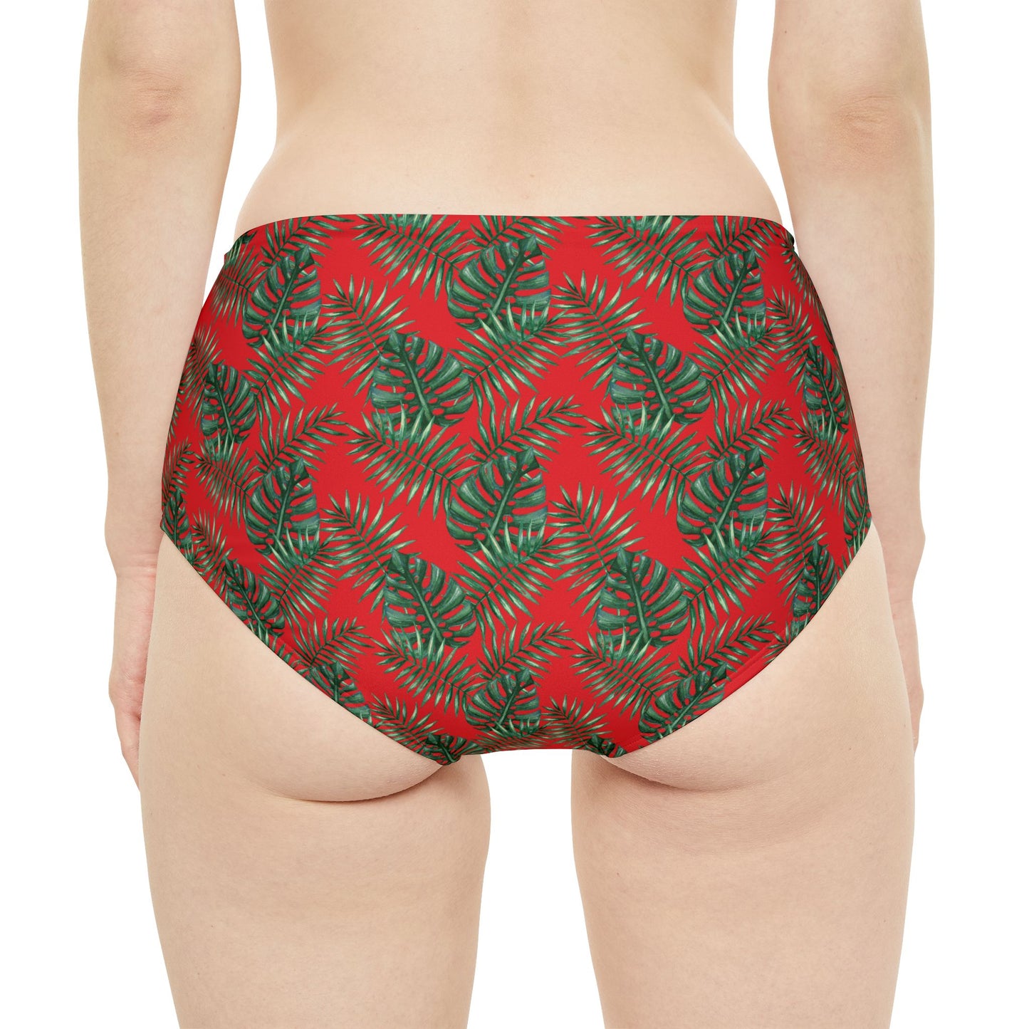 Red Tropical Bliss High-Waist Hipster Bikini Bottom (AOP)