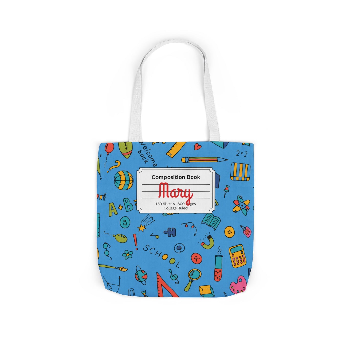 Personalized Classroom Couture Composition Book Inspired Canvas Tote Bag with Colorful Straps, Cute School Bag, Eco-Friendly Tote, Back to School Shopping Bag, Teacher Gift Idea
