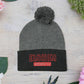 Red Pom-Pom Knit Cap with 'ELOHIM, GENESIS 1:1'  Embroidery Beanie - Stylish Winter Accessory for All Ages, Perfect Gift for Birthdays, Holidays, and Outdoor Activities