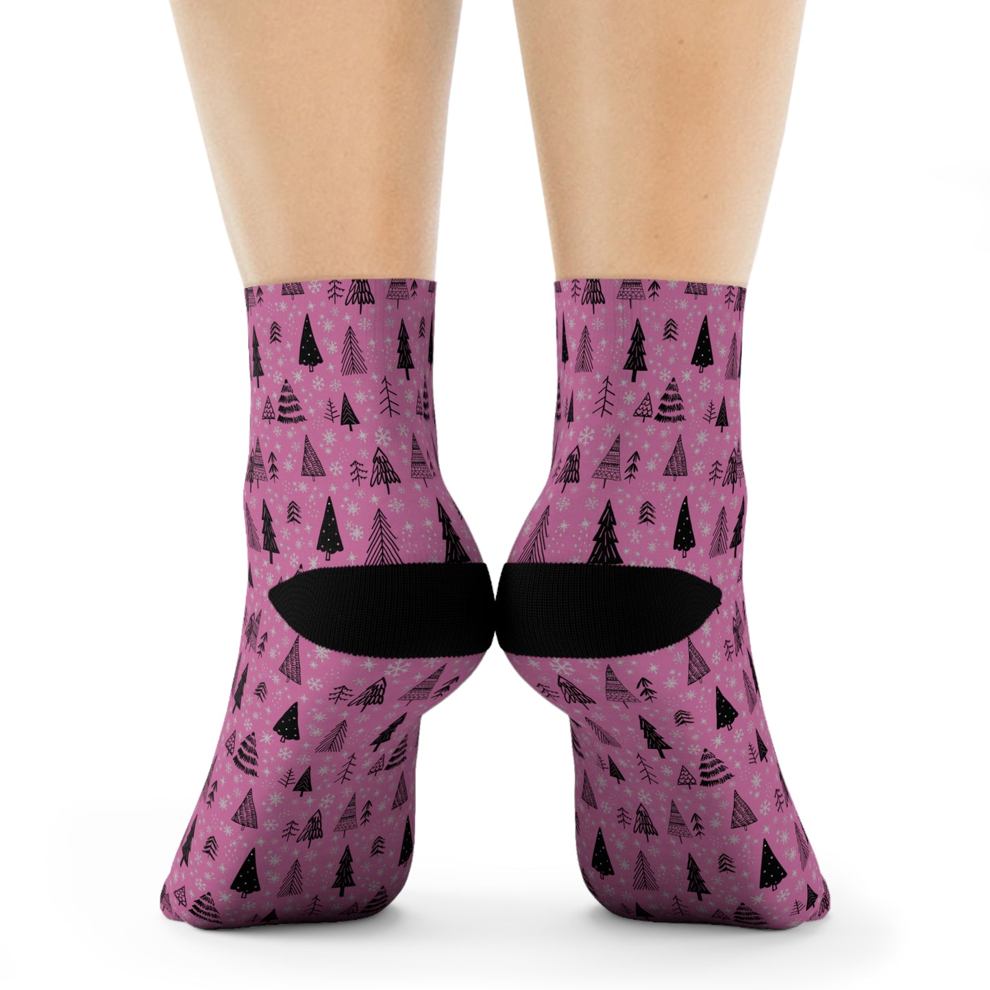 Winter Wonderland Pink Crew Socks - Soft & Elastic Polyester/Spandex Blend - One Size Fits All