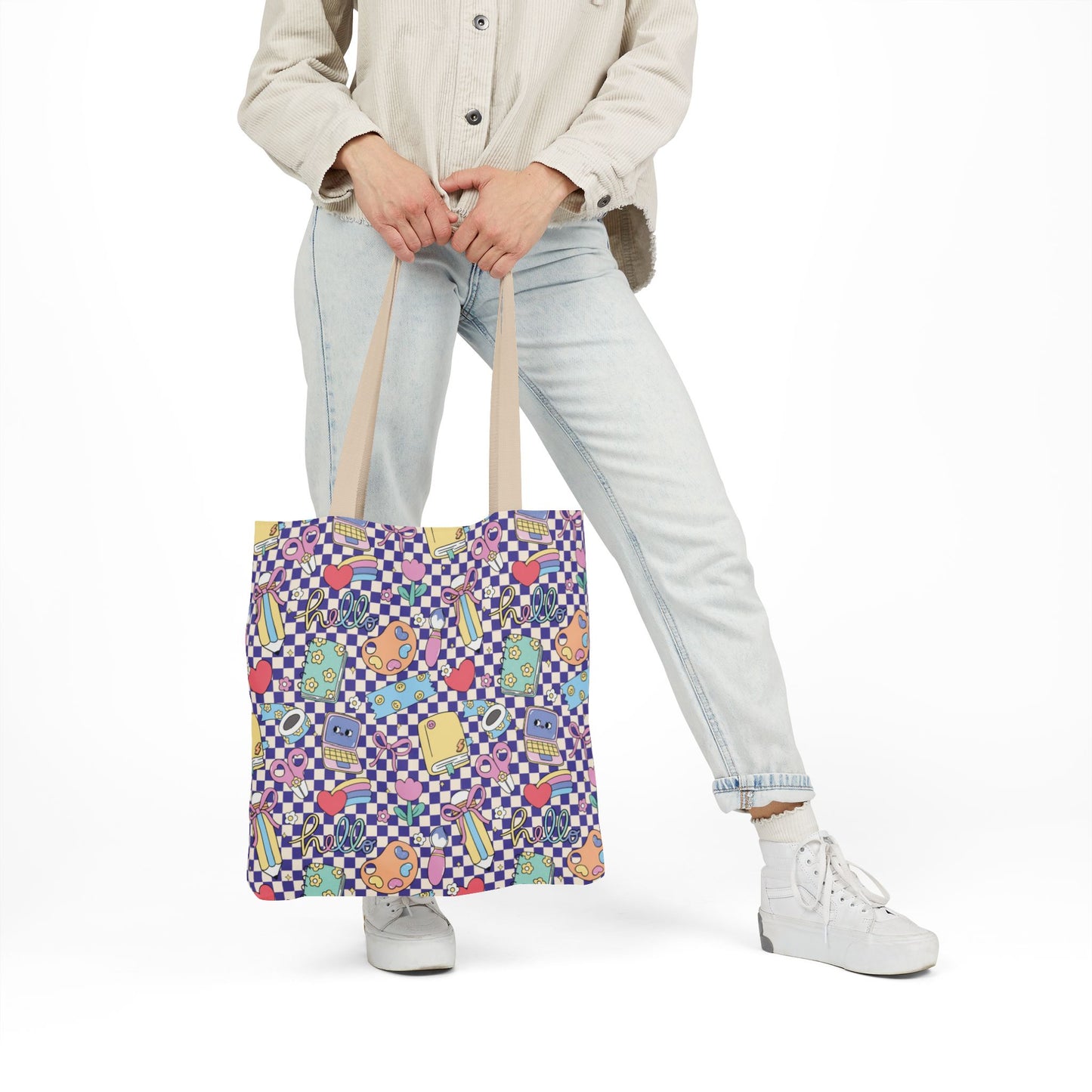 Personalized Purple Doodle Daydream Composition Book Inspired Canvas Tote Bag with Colorful Straps, Cute School Bag, Eco-Friendly Tote, Back to School Shopping Bag, Teacher Gift Idea
