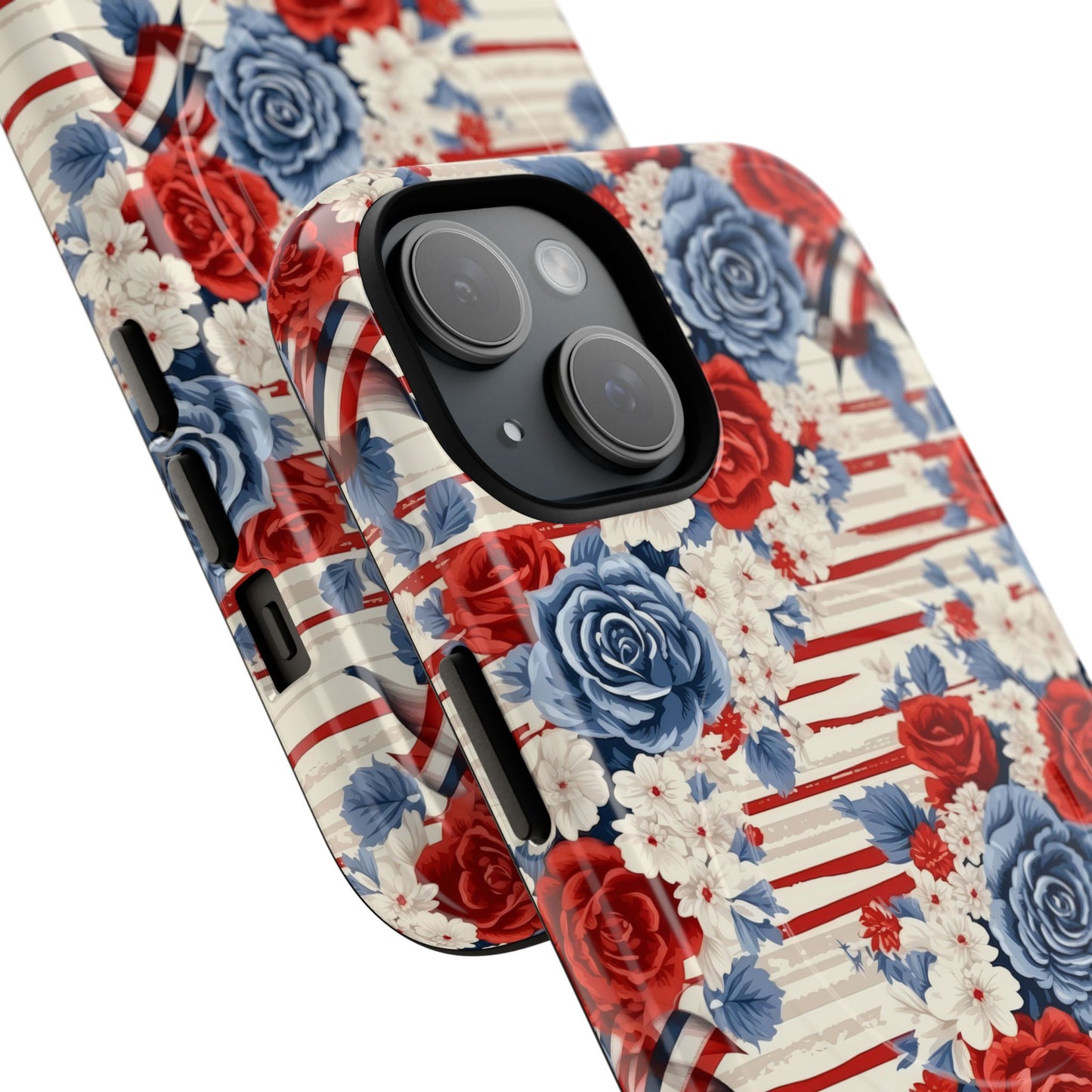 Floral Freedom Tough iPhone Magnetic Case, Red Blue Flower Design,  iPhone MagSafe® compatibility Cover, Best Gift for Her, Holiday Present