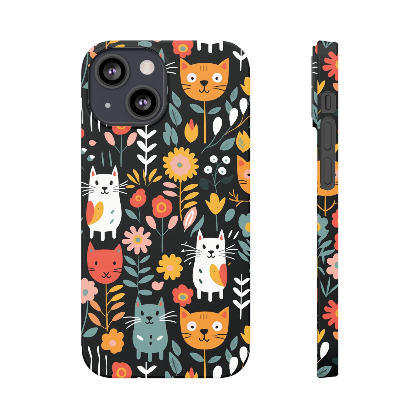 Whimsical Feline Garden iPhone Case — Slim Floral Cat Design (Matte or Glossy) for iPhones.