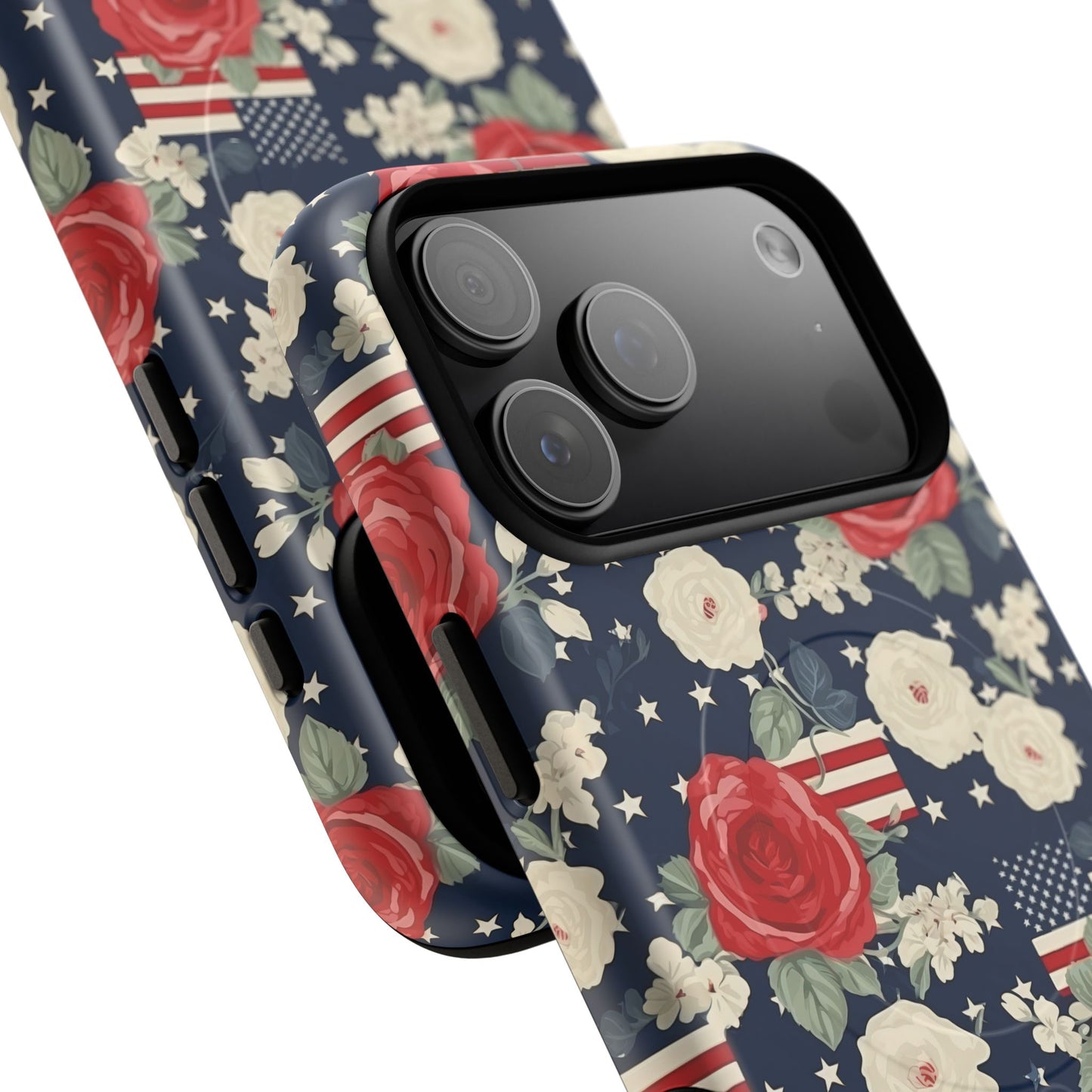 Liberty in Bloom Tough iPhone Magnetic Case, Floral Design, Gift for Moms, Gift for Dads,  iPhone Accessories, Patriotic iPhone Accessory.