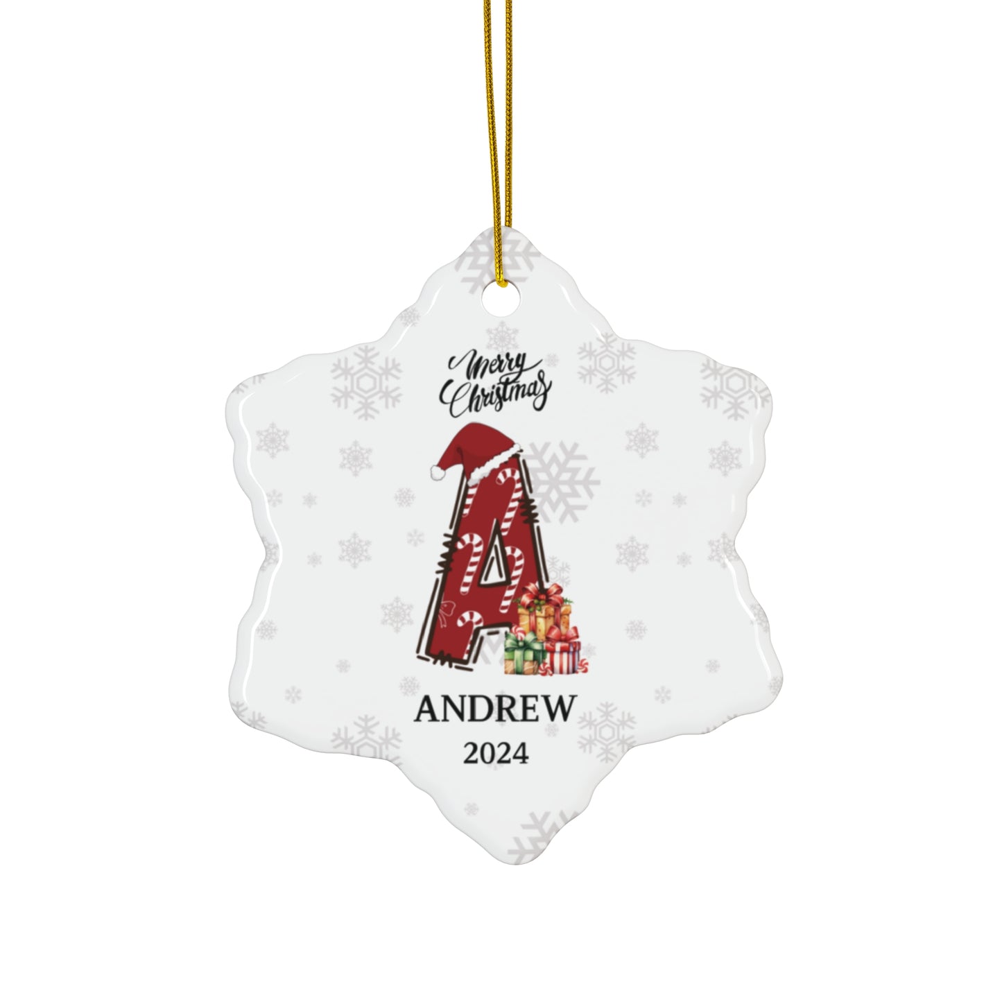 Personalized Initial Candy Cane ''A'' Ceramic Ornament- 4 shapes