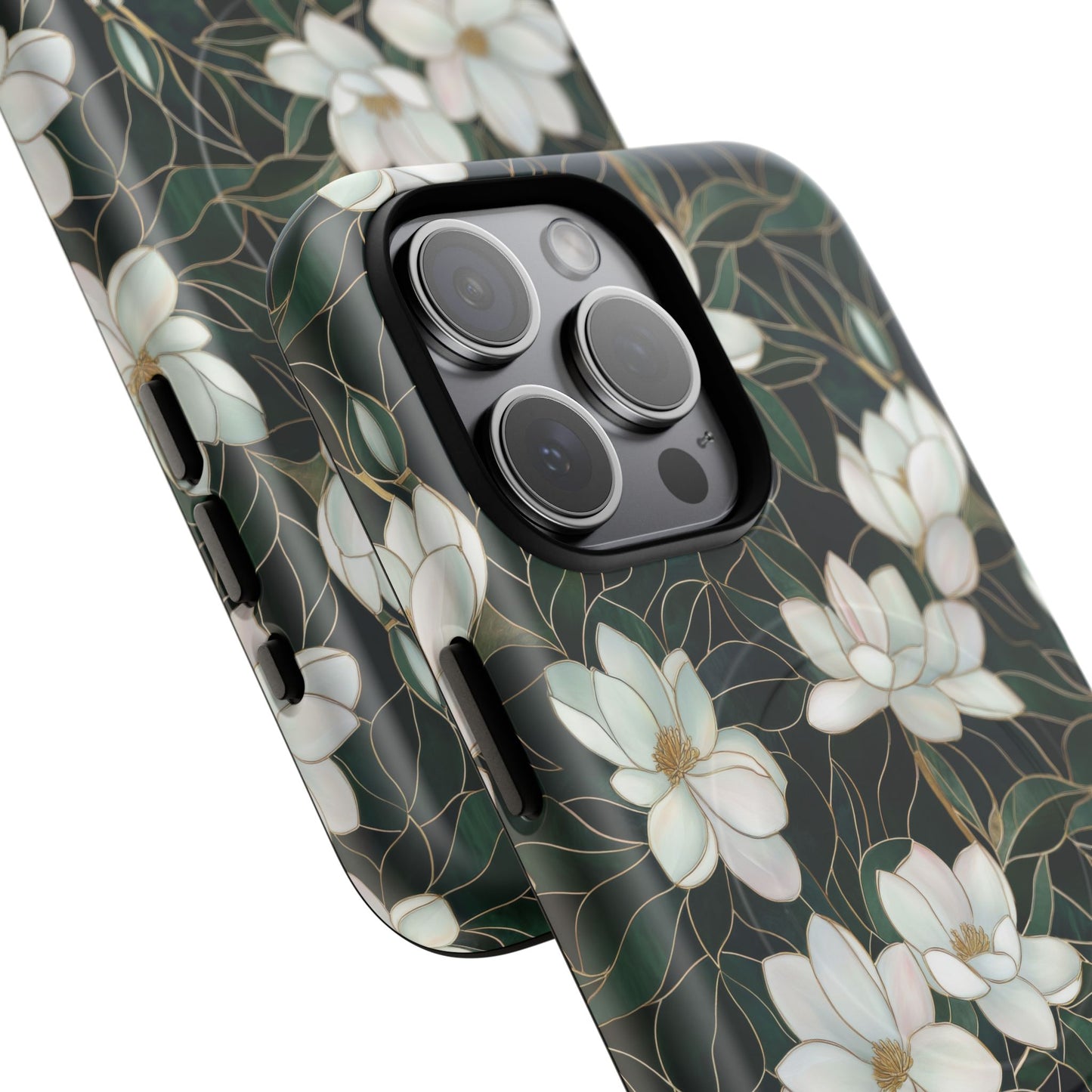 Midnight Magnolia Tough iPhone Magnetic Case, Stylish Stained Glass iPhone Protection, Nature Lover Gift, Spring Vibes