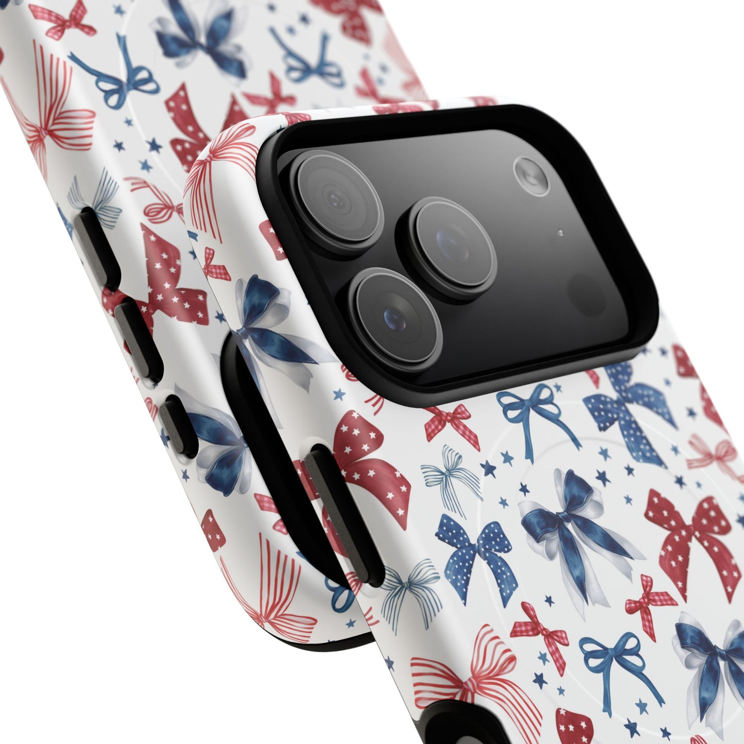 Patriotic Coquette Tough iPhone Magnetic Case, Stylish Gift for Her, Summer Celebrations, Cute Bow Design