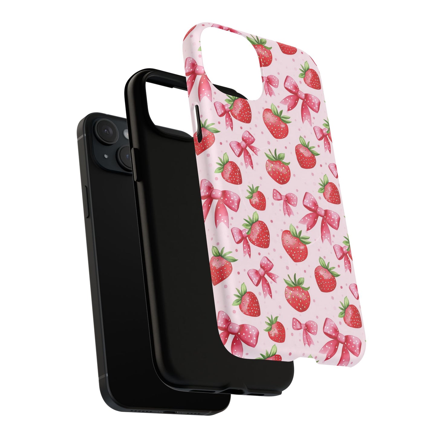 Strawberry Blush Coquette Magnetic Tough iPhone Cases - Funky Fruit Cases, Floral iPhone Cover, Trendy Gifts, iPhone Accessories, Strawberry Lover