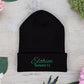 Green Embroidered 'ELOHIM, GENESIS 1:1' Classic Cuffed Beanie - Cozy Winter Hat, Streetwear Accessory, Personalized Gifts, Religious Apparel, Unisex Beanie