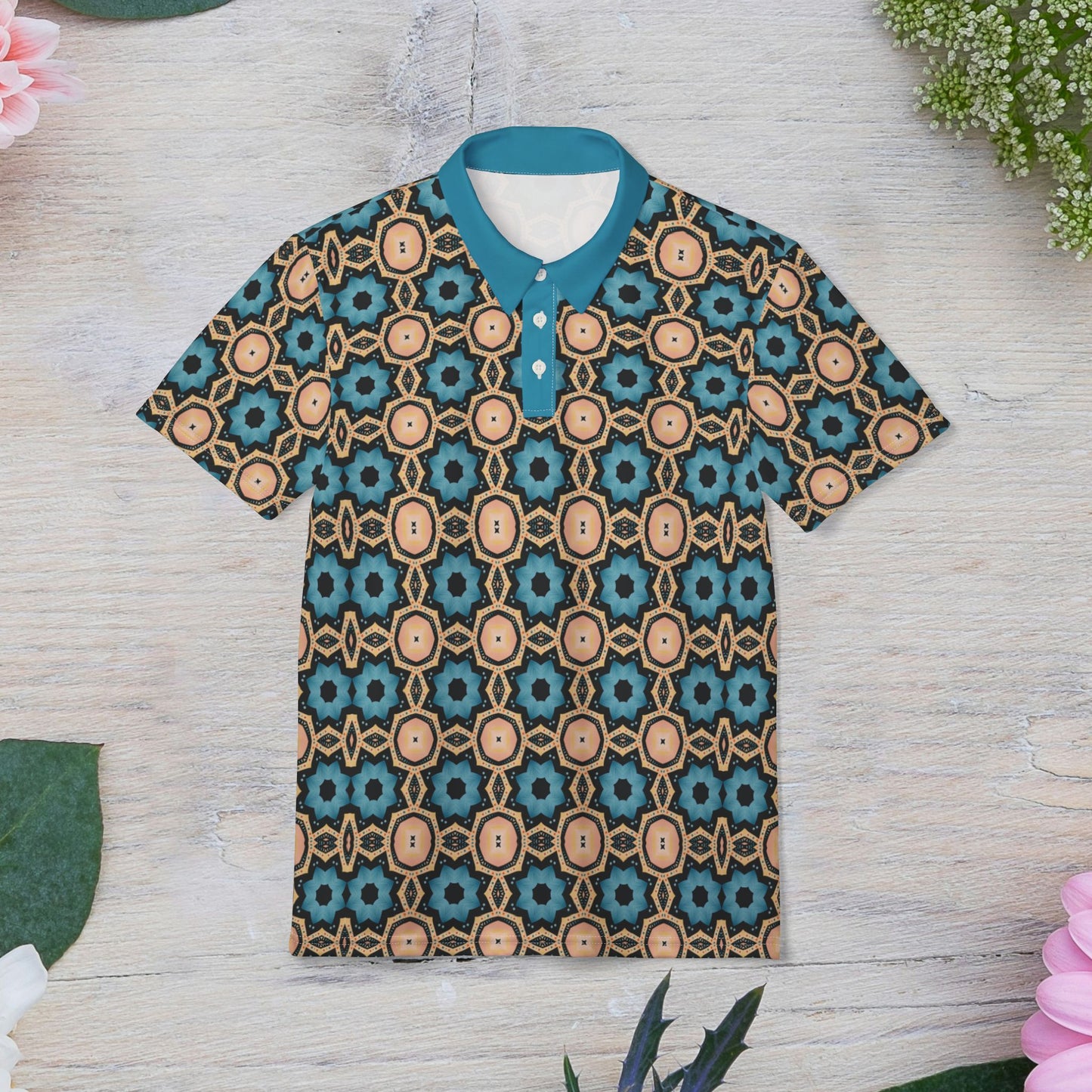 Sahara Star Mosaic Unisex Polo Shirt, Stylish Casual Wear, Perfect for Summer, Unique Patterned Shirt, Gift for Fashion Lovers, Trendy Top Gift for Her and Gift for Him