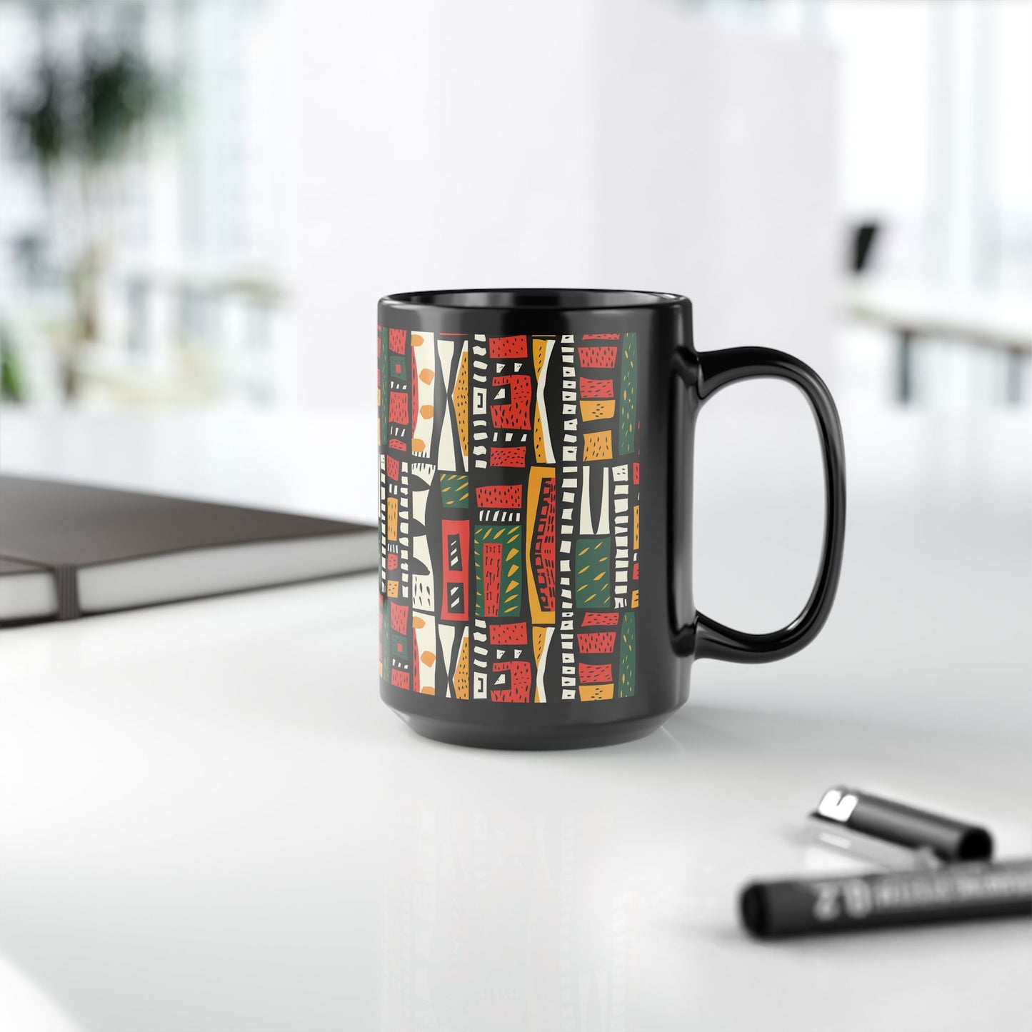 Tribal Harmony Black Mug - Unique Art Design for Home & Gifts