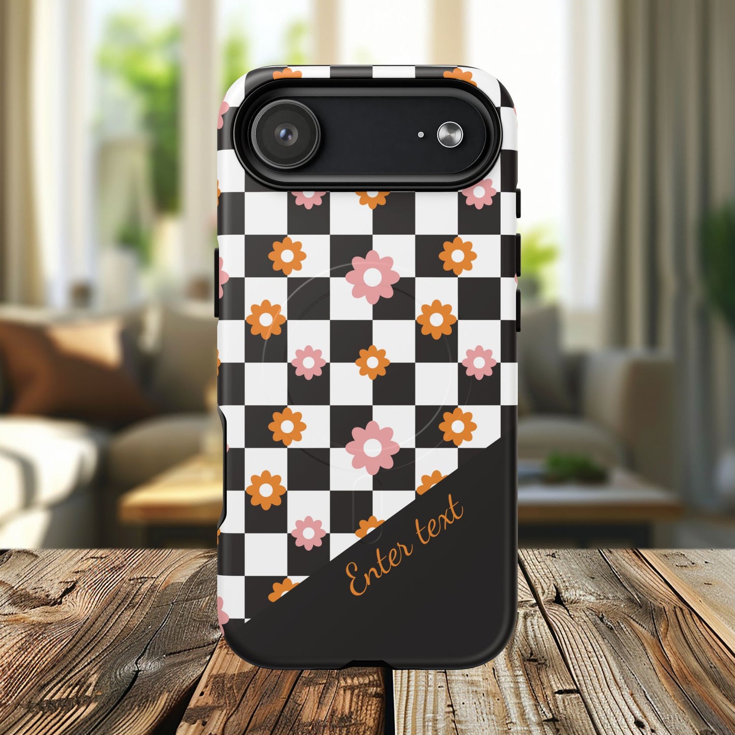 Groovy Checkered Bloom iPhone Case, Tough Magnetic Cases for Women, Stylish iPhone Cover, Trendy Floral Print, Gift for Her, Everyday Accessories