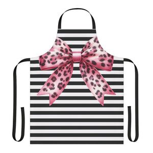 Striped Pink Animal Print Bow Chef's Apron