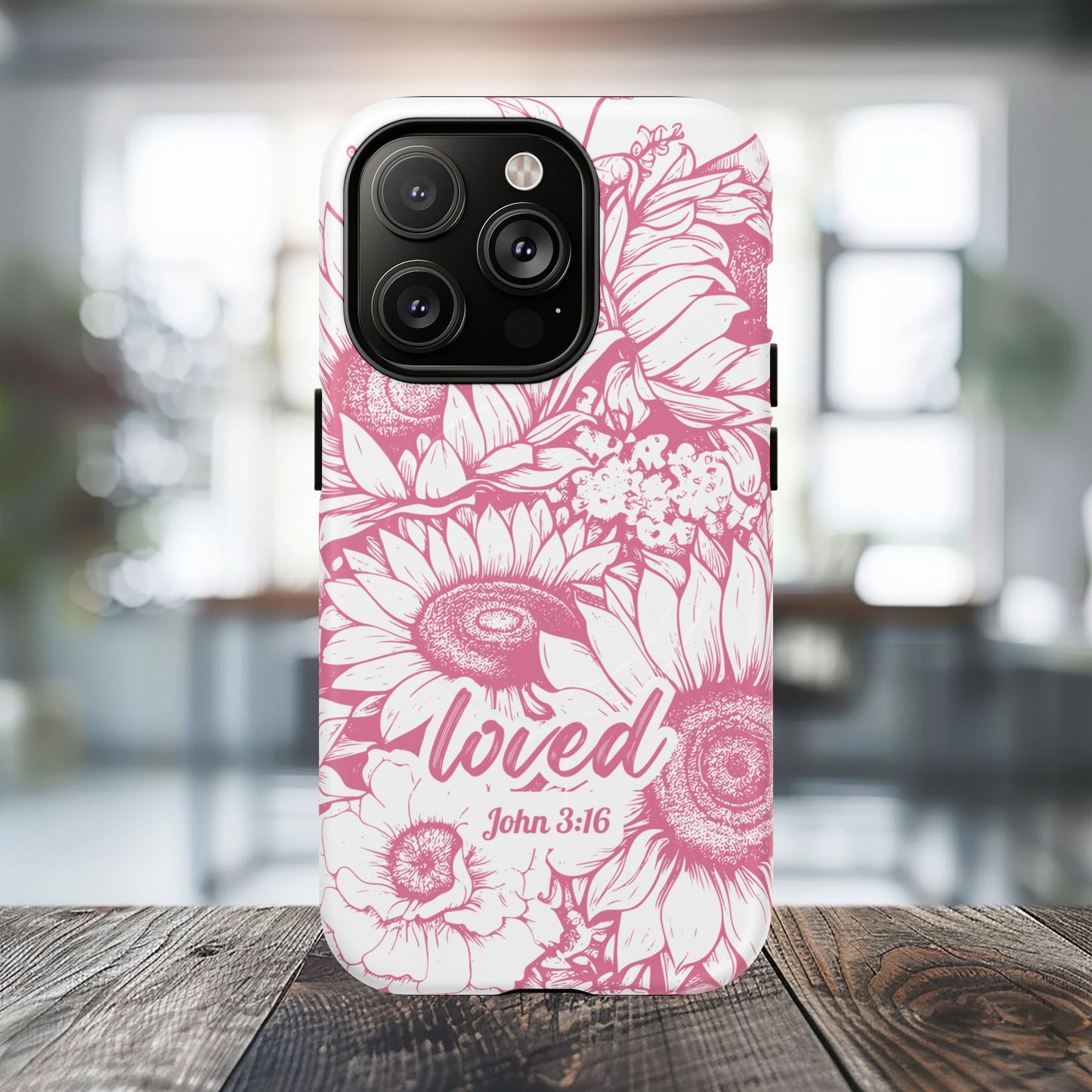 Loved John 3:16, Inspirational Gift, Tough iPhone Magnetic Case Scripture, Sunflower Bible Verse, MagSafe® iPhone® Tough Case, iPhone 14, iPhone 15, iPhone 16, Pro, Pro Max, Plus