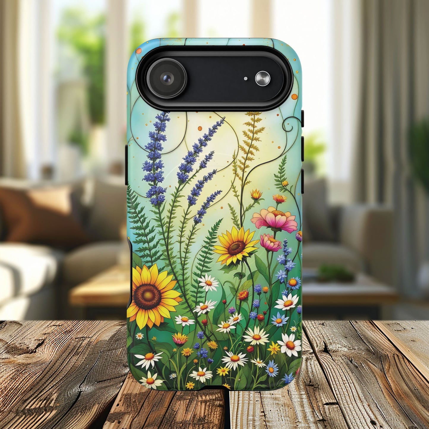 Floral Stained Harmony Glass Tough Magnetic Phone Case | Nature Inspired Design | Durable Protection | Gift for Nature Lovers | Spring Vibe