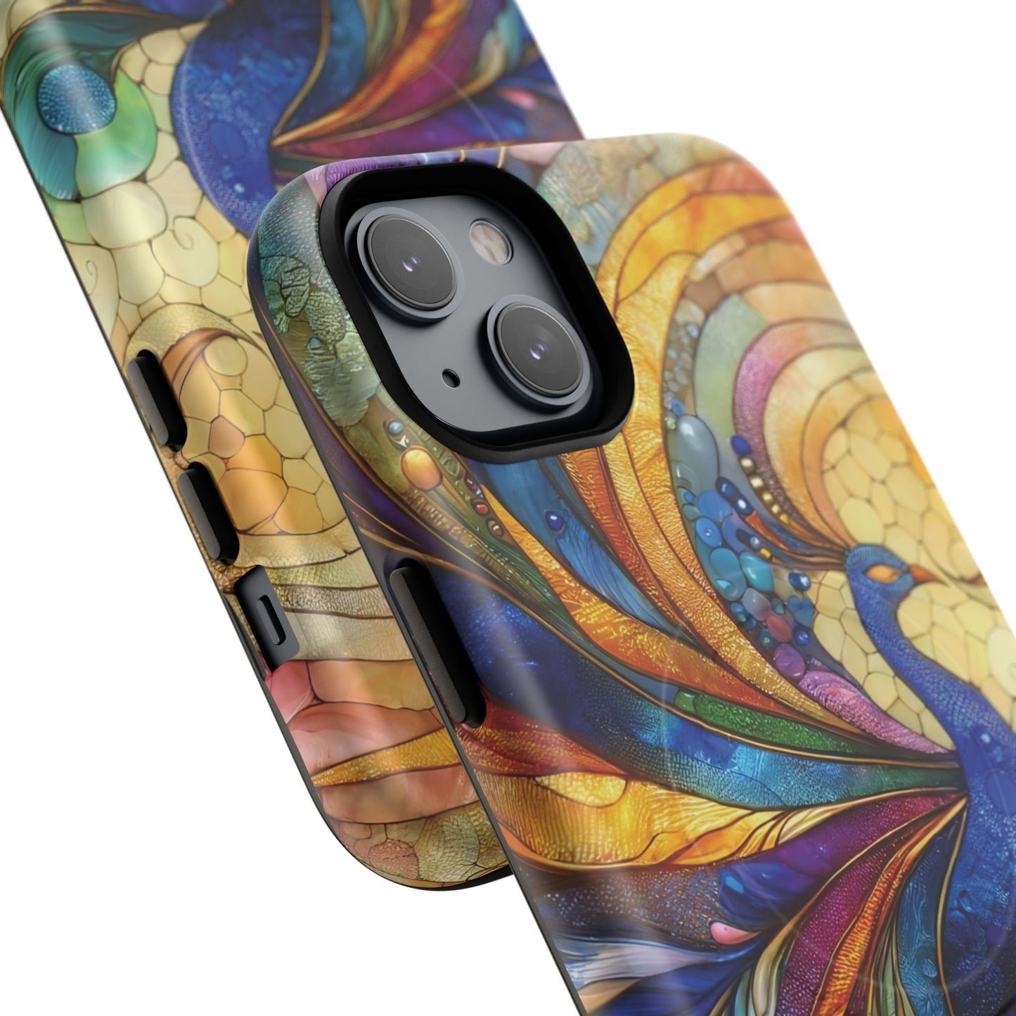 Mosaic Peacock Feathers Magnetic Phone Case, Tough Phone Shell, Vibrant Art Case, Gift for Her, Unique Phone Accessory, Wildlife Lover's Gift, Stained Glass Case.