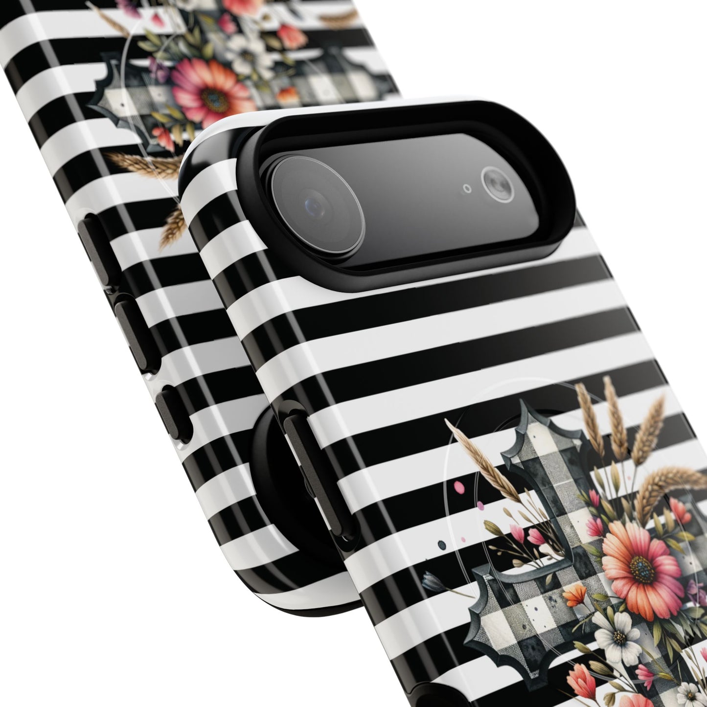 Grace in Bloom Tough Magnetic iPhone Case with Floral Cross Design, Boho iPhone Cover, Striped iPhone Case, Unique Religious Gift, Trendy Cell iPhone Accessory.