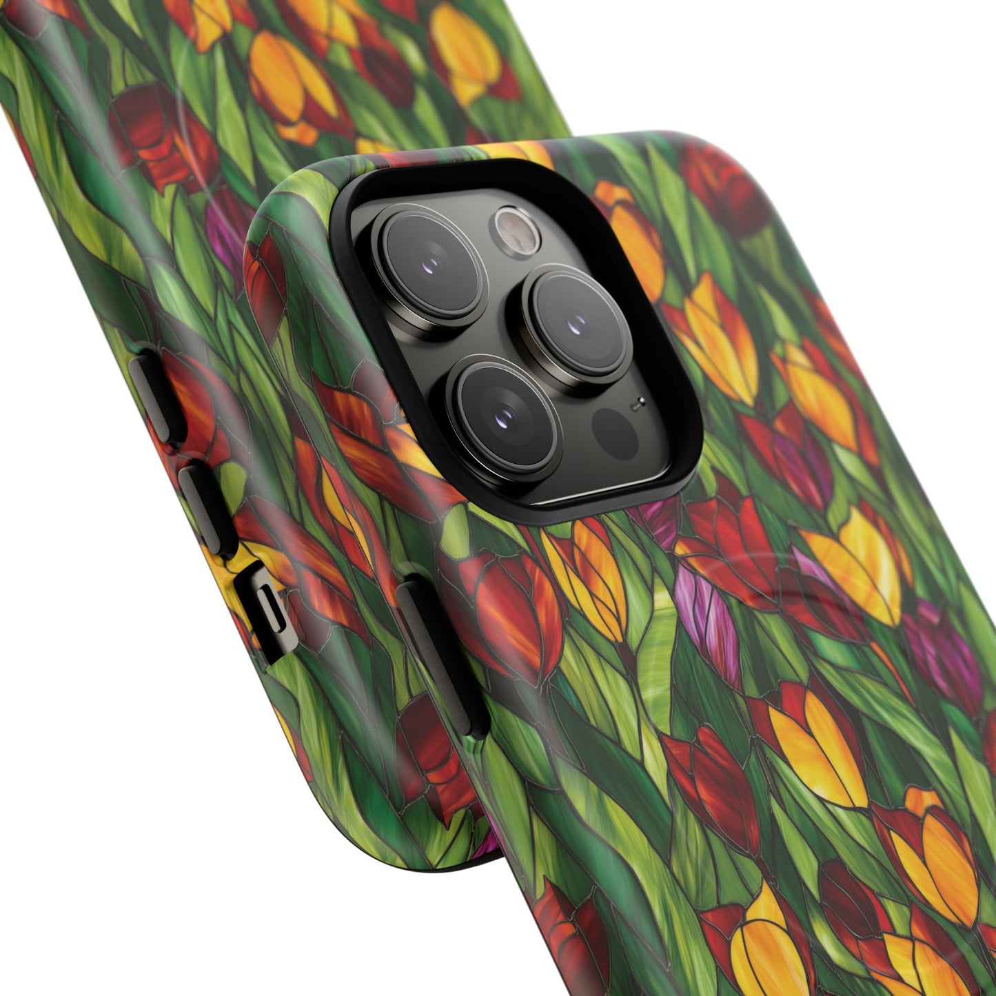 Floral Luminous Whirl Tough Magnetic iPhone Case, Stylish Protection for Everyday Life, Gift for Flower Lovers, Unique iPhone Accessory, Stained Glass iPhone Protection.