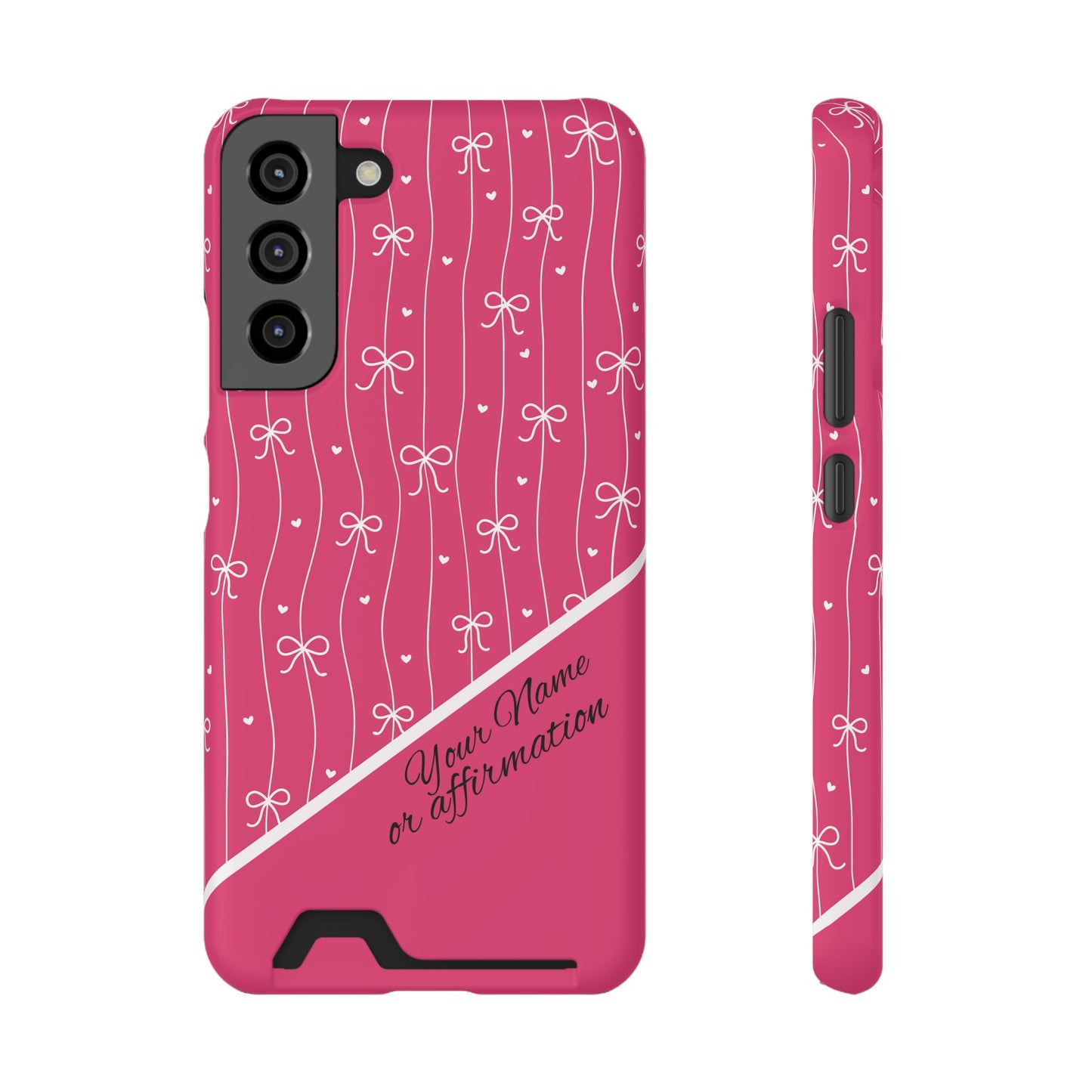 Personalized Pink Bow Coquette iPhone and Samsung Card Case — Custom Name or Affirmation