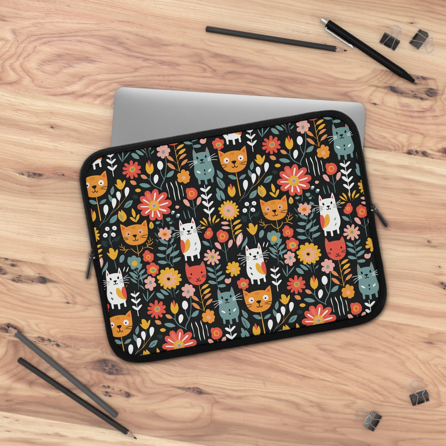 Whimsical Feline Garden Laptop Sleeve