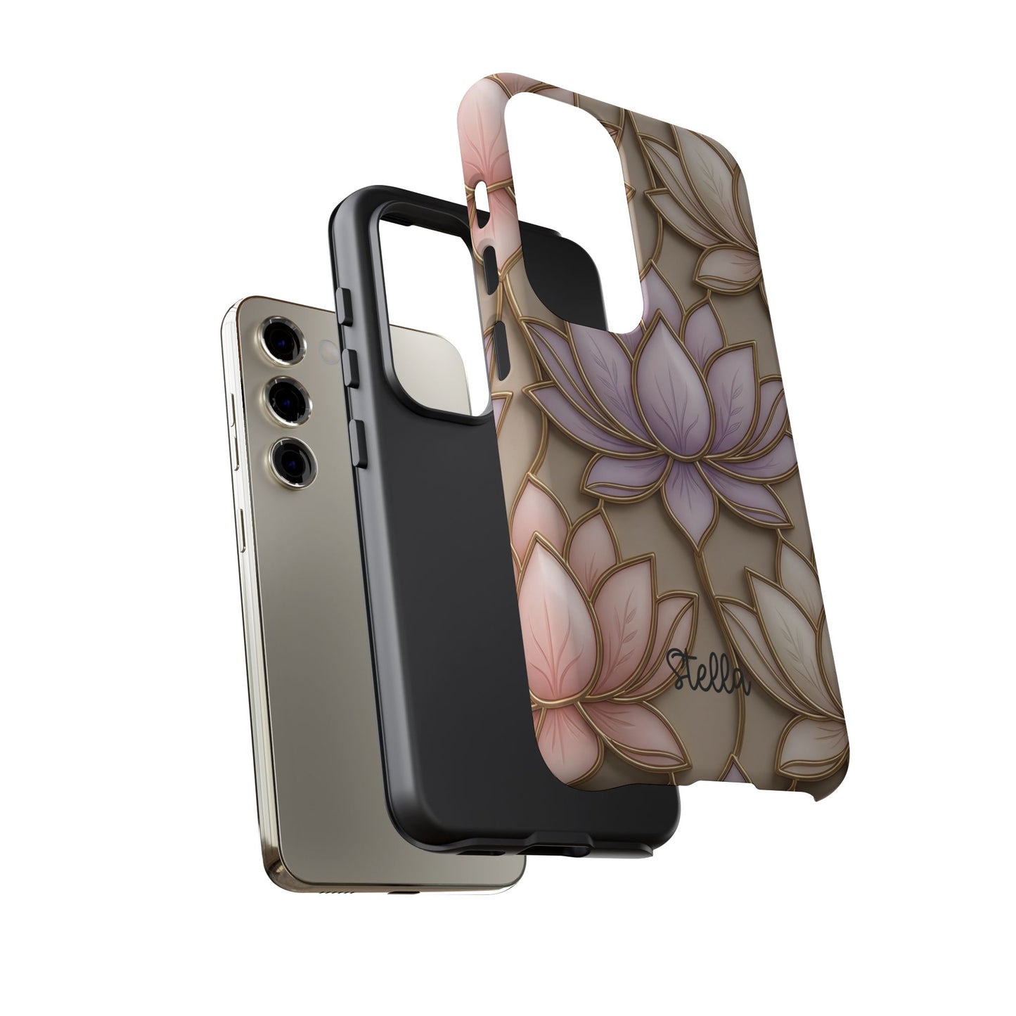 Personalized Lotus Floral Stained Glass Effect Tough Phone Case