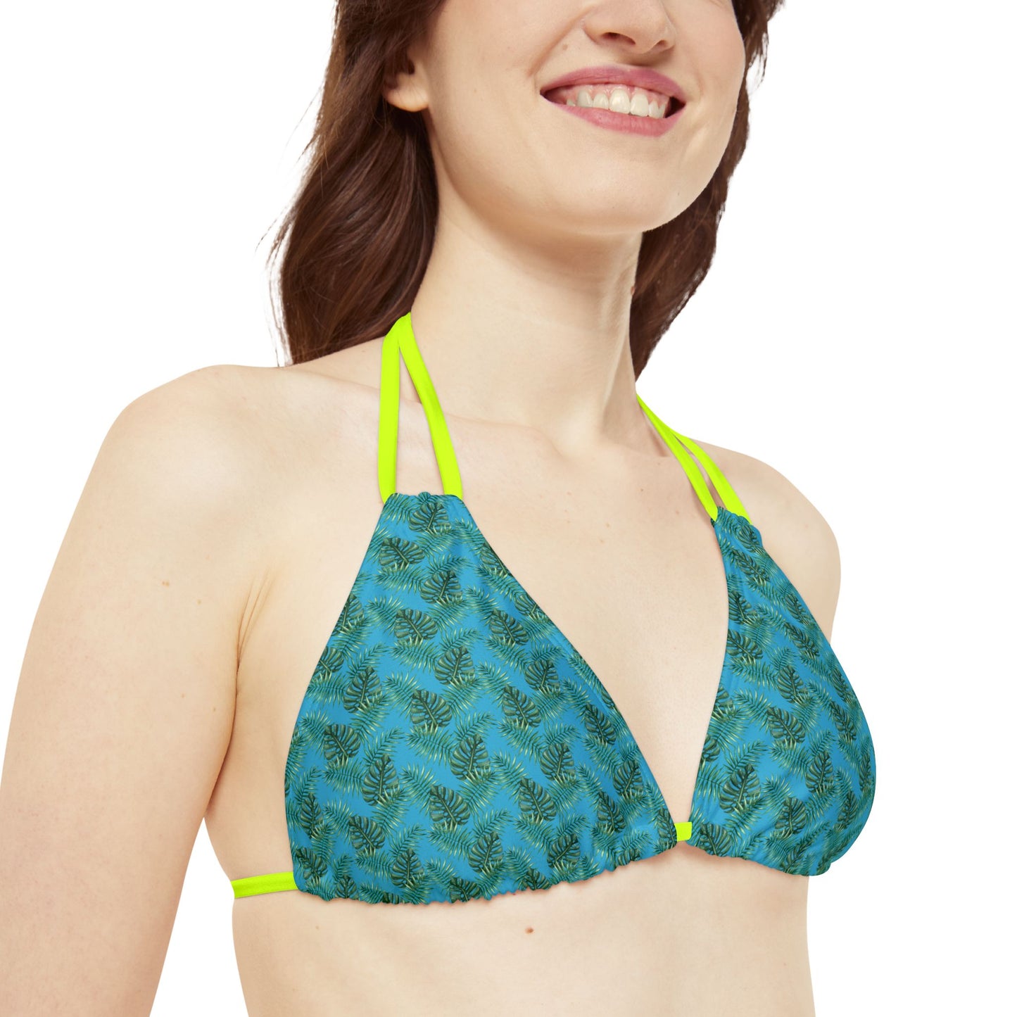 Turquoise Tropical Bliss Strappy Triangle Bikini Top (AOP)- (PY)