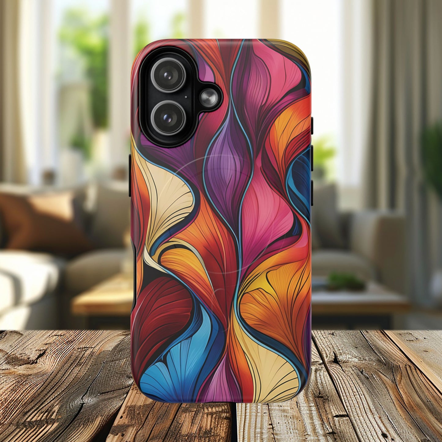Vibrant Leaf Wave Tough Magnetic Phone Case, Vibrant Smartphone Cover, Unique Protective Case for Gifts, Phone Accessories, Trendy Design