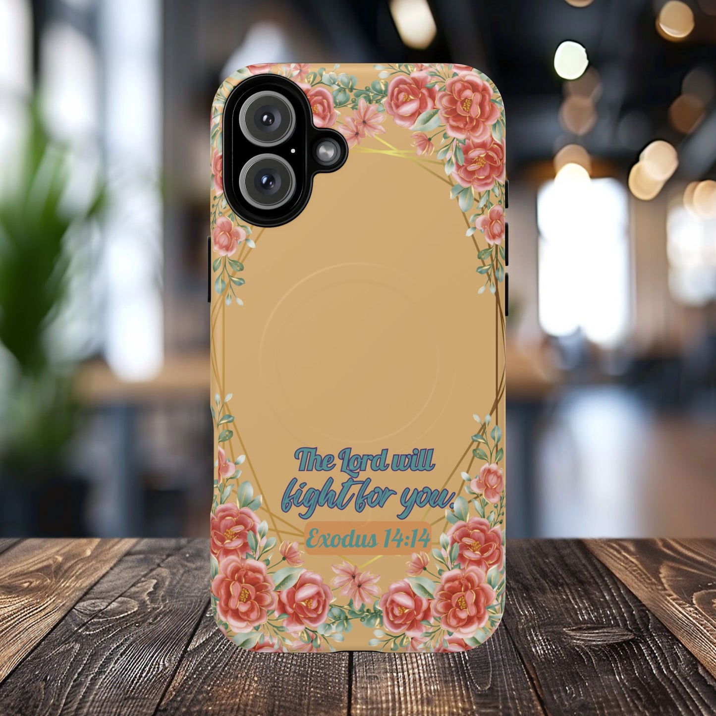 The Lord will Fight for You Exodus 14:14, Inspirational Gift, Tough MagSafe®  Magnetic Case Scripture, Sunflower Bible Verse, iPhone® 13, 14, iPhone 15, iPhone 16, 17, Pro, Pro Max, Plus.