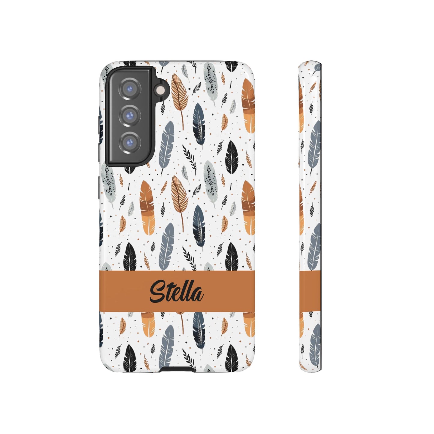 Personalized Whispering Feathers Samsung, Google Pixel and iPhone Case, Custom Name Case.