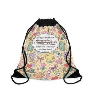 Composition Doodle Daydream Book Inspired Colorful ABC Drawstring Bag | Personalized College Ruled Tote | Kids School Gear | Fun Gym Sack | Back to School Accessory