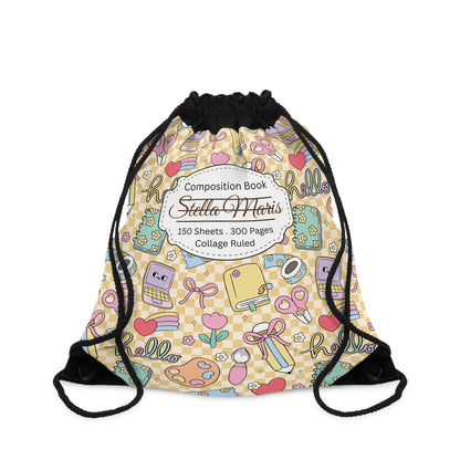 Composition Doodle Daydream Book Inspired Colorful ABC Drawstring Bag | Personalized College Ruled Tote | Kids School Gear | Fun Gym Sack | Back to School Accessory