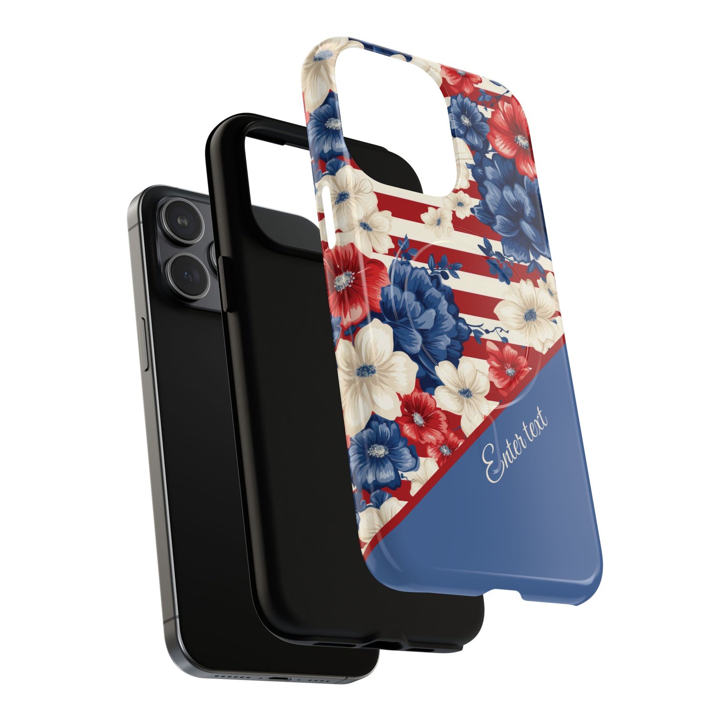 Personalized Stars, Stripes & Petals Tough Magnetic MagSafe Case, Patriotic Cover, Floral Design, Durable Protection, Gift for Her, Summer Vibes