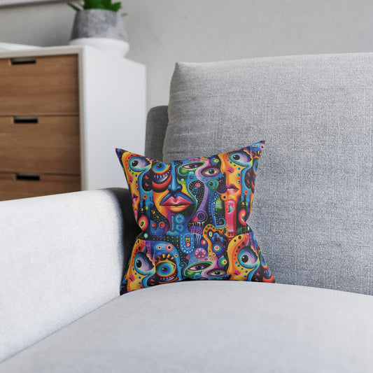 Psychedelic Visions Colorful Abstract Square Pillow - Vibrant Decor for Home & Couch.
