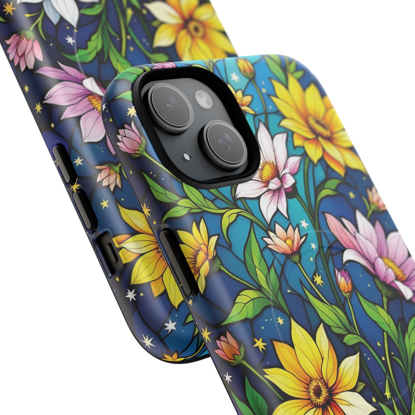Flower Garden Stained Glass Phone Case, Tough Magnetic Cases, Floral Phone Cover, Durable Phone Accessories, Spring Gift, Birthday Present