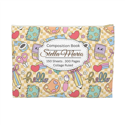 Personalized Doodle Daydream Composition Book Inspired Accessory Pouch, Kids School Supplies, Classroom Organizer, Teacher Gift, Fun Stationery Case, Back to School