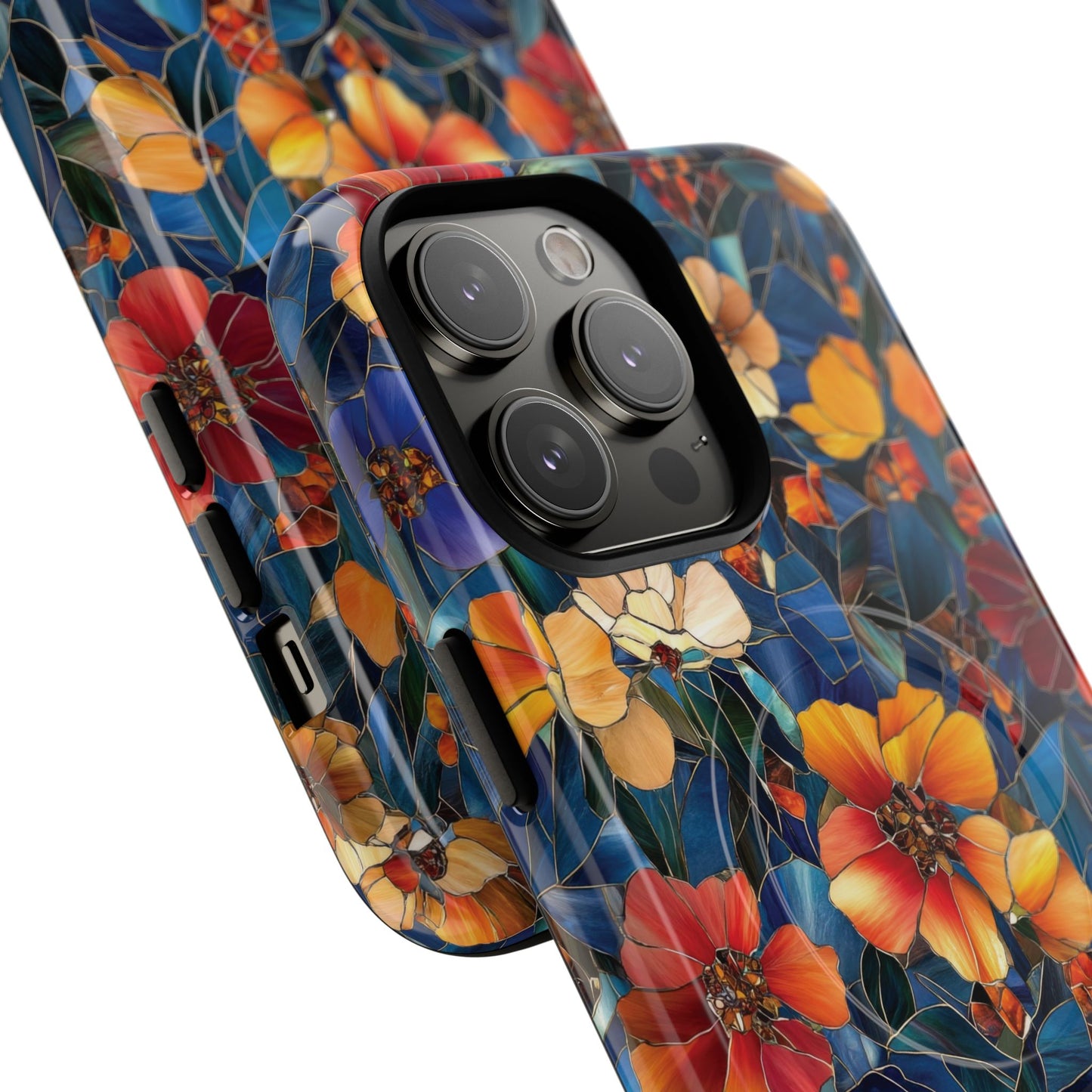 Cathedral Petals Tough Magnetic iPhone Case, Durable, Stylish, Unique Floral Design, Gifts for Her, Birthday, Everyday Use, Stained Glass iPhone Case.