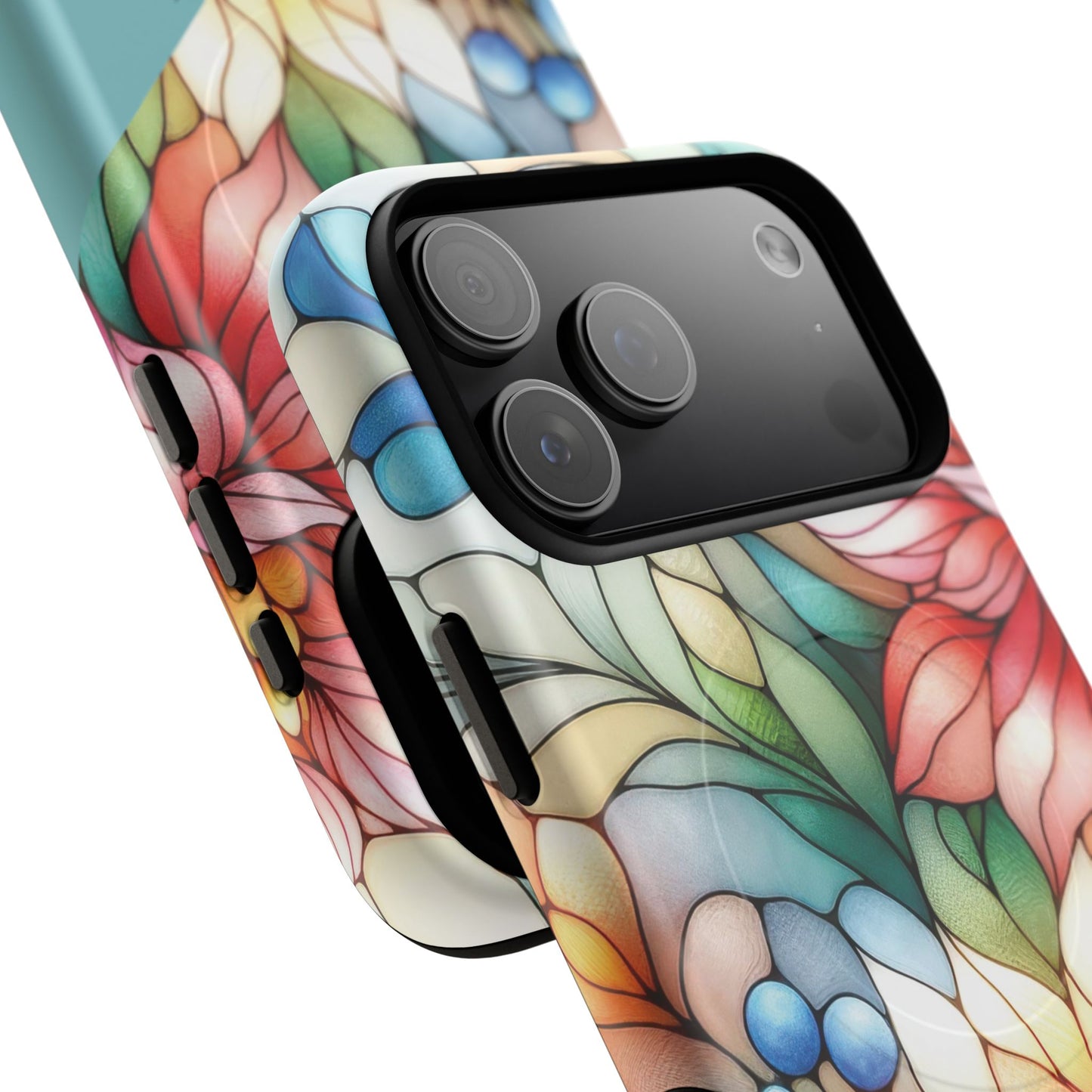 Personalized Radiant Gardenlight Stained Glass Tough MagSafe Magnetic Case, Vibrant Flower Cover, Durable Protective Case, Unique Gift for Her, Spring Elegance, iPhone® 13, 14, 15, 16, 17, Pro, Pro Max, Plus Cases.