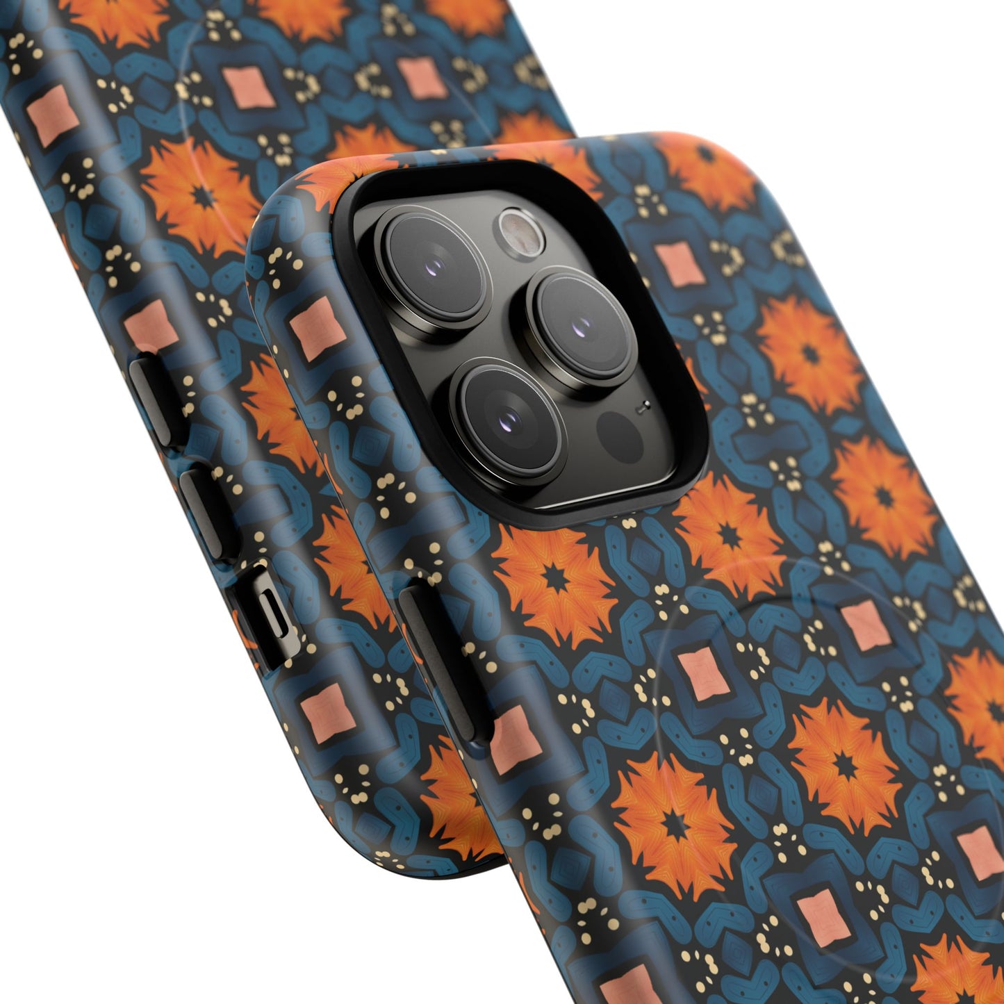 Saffron Tile Bloom Vibrant Floral Tough Magnetic iPhone Case, Durable iPhone Cover, Gift for Her, Floral Design, Unique iPhone Protection.
