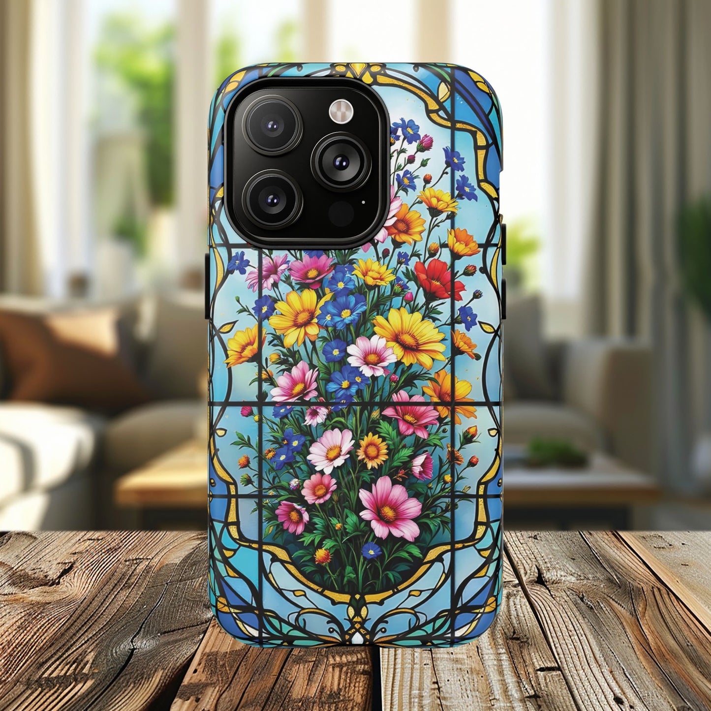 Floral Stained Glass Tough Magnetic Case, Durable Phone Cover, Gift for Nature Lovers, Unique Floral Design, Phone Accessories for All Occasions.