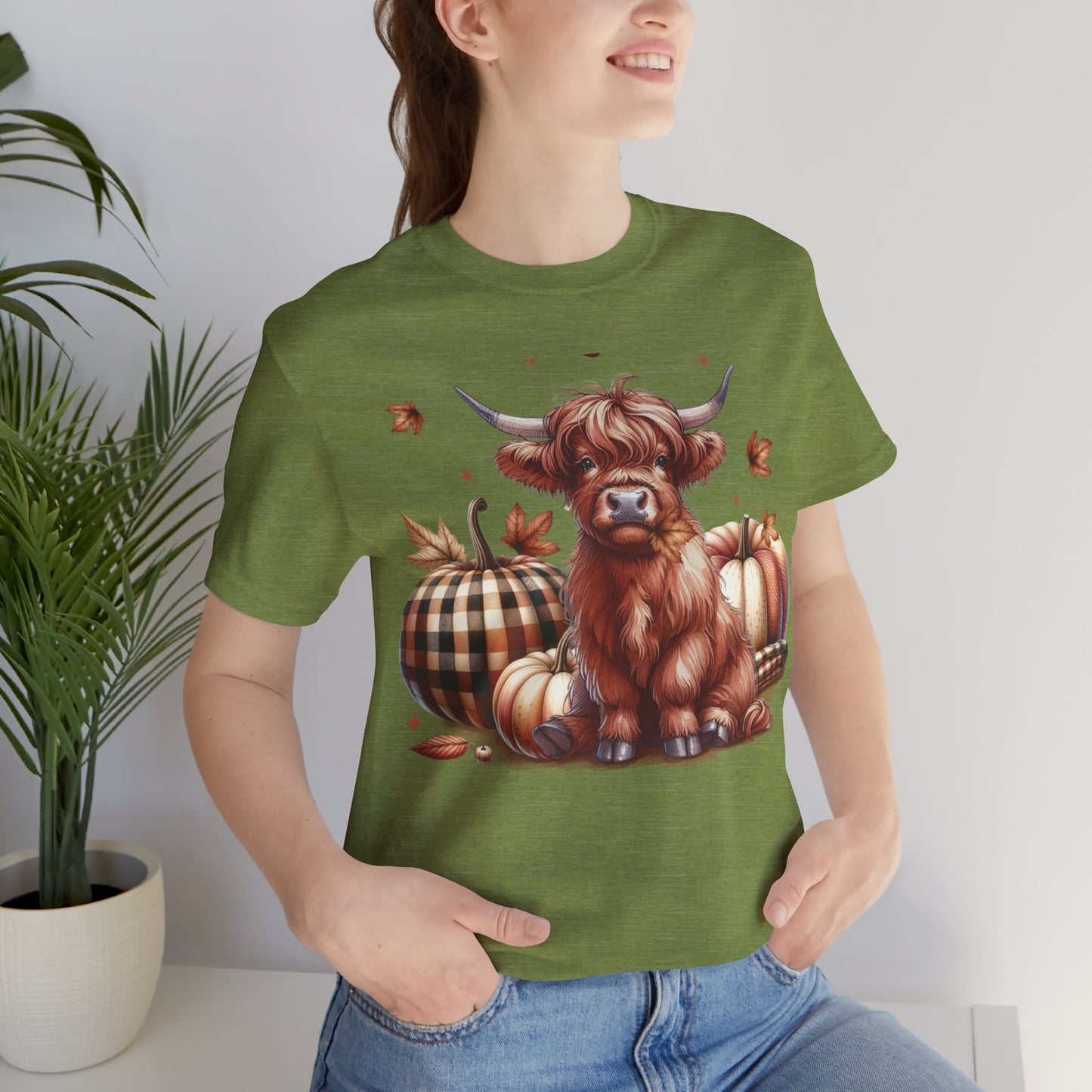 Autumn Highland Cow Charm Unisex Jersey Short Sleeve Tee