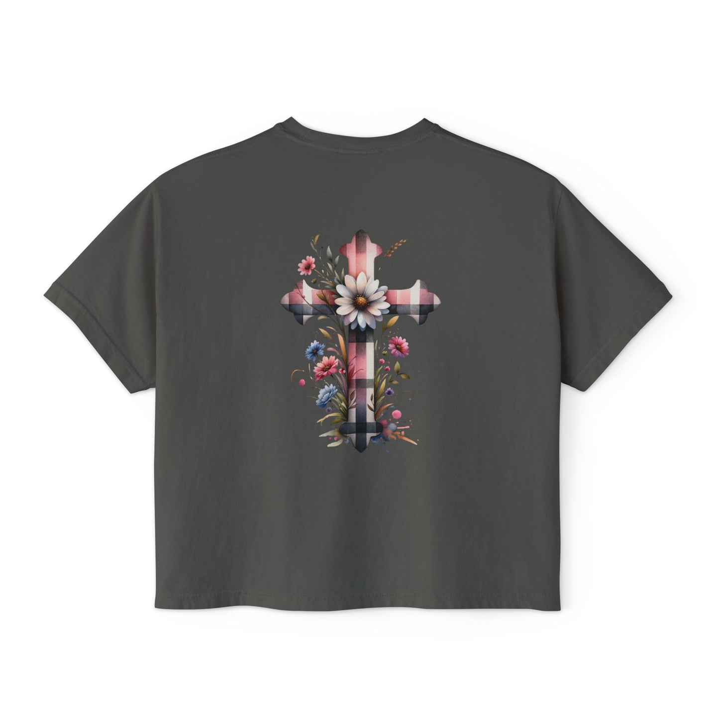 Faith and Floral Cross Women's Comfort Colors Boxy Tee